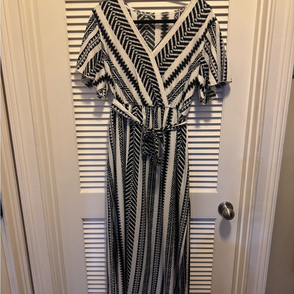 Black & White Chevron Wrap Maxi Dress